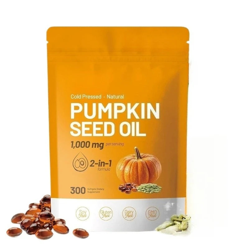 Pumpkin Seed Oil Capsules Cold Pressed Pure Virgin Oil Essential Fatty Acids Phytosterols 300 Softgels Supports Hair
