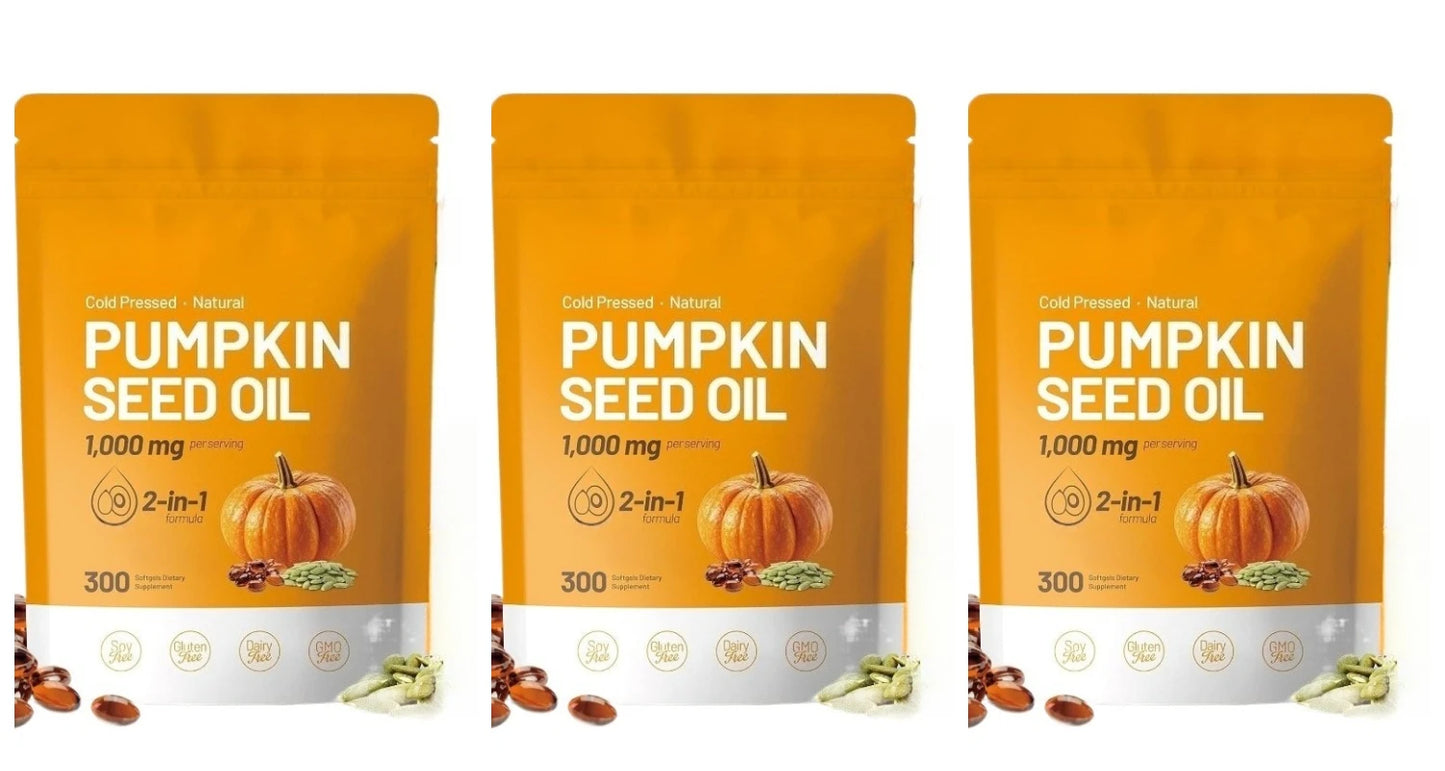 Pumpkin Seed Oil Capsules Cold Pressed Pure Virgin Oil Essential Fatty Acids Phytosterols 300 Softgels Supports Hair