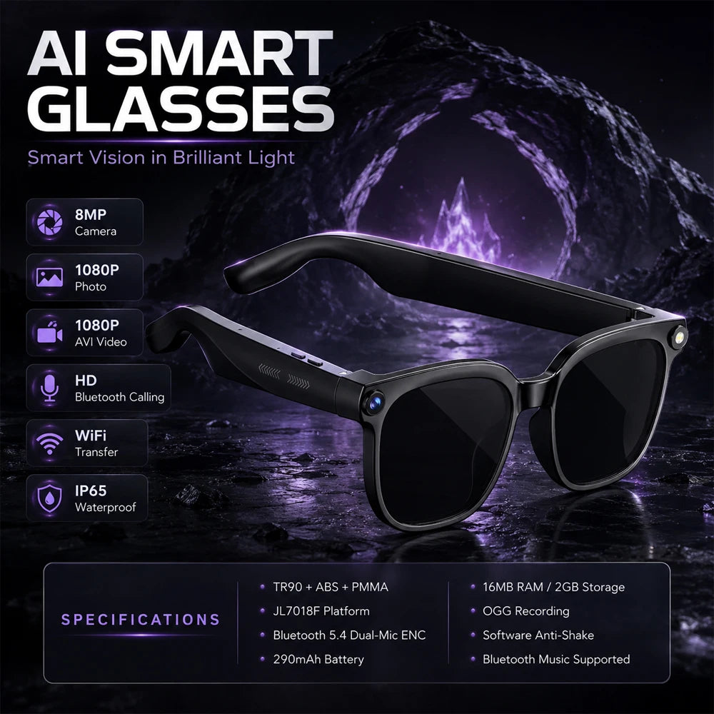 AI Smart Glasses AI Translation Smart Assistant 800W HD Camera Photo Video Recording