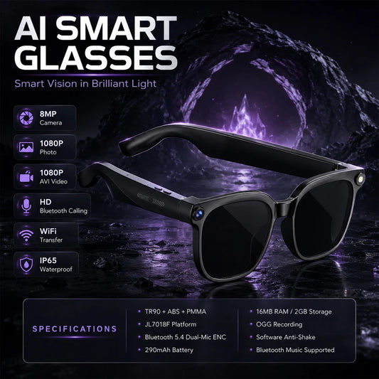 AI Smart Glasses AI Translation Smart Assistant 800W HD Camera Photo Video Recording