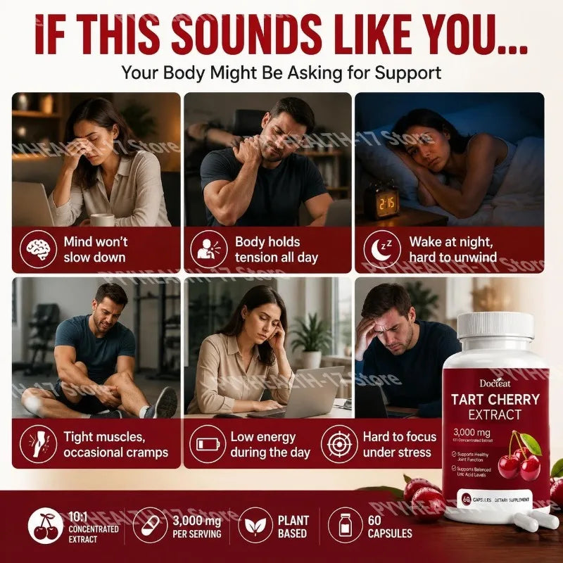 Tart Cherry Extract Capsules 3,000 Mg 10:1 Concentrated Sleep Onset Support Balanced Uric Acid Levels 60 Capsules