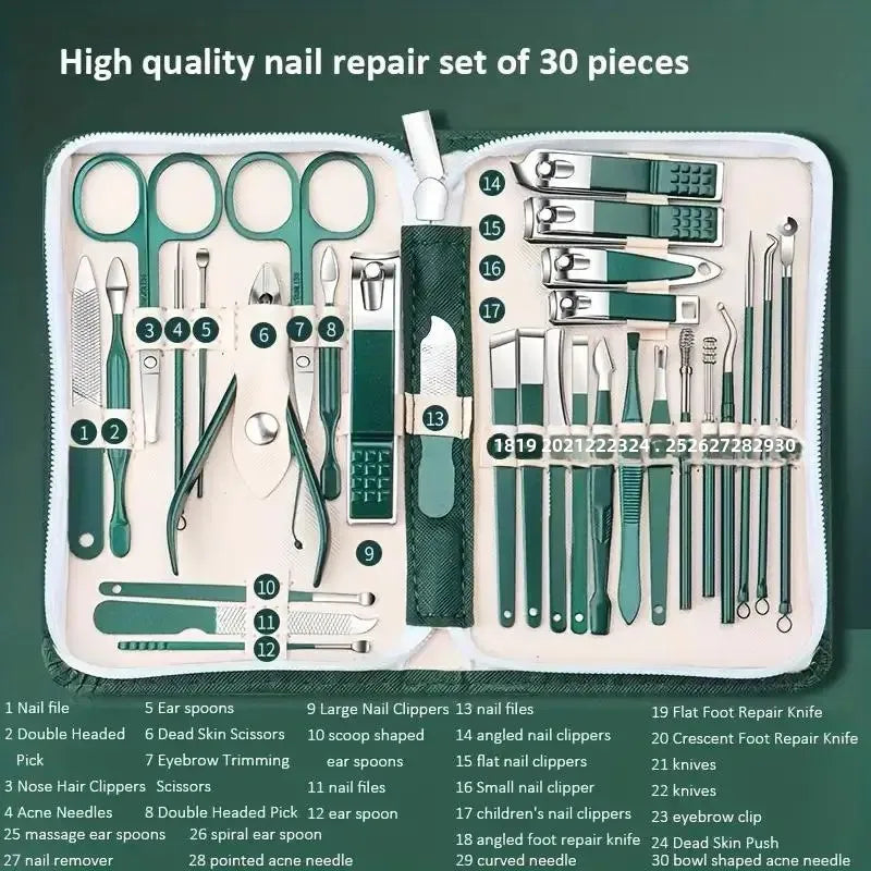 30pcs Manicure Set Portable Stainless Steel Nail Cutter T