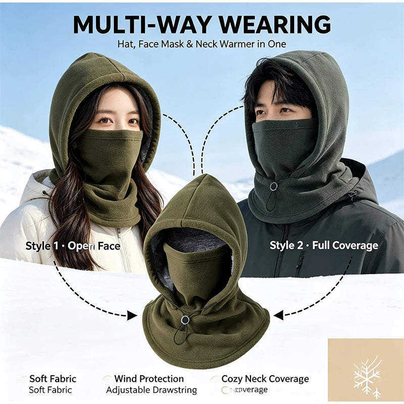 Warm Fleece Balaclava with Mask Thickened Windproof Neck Warmer Earflap Hat Unisex