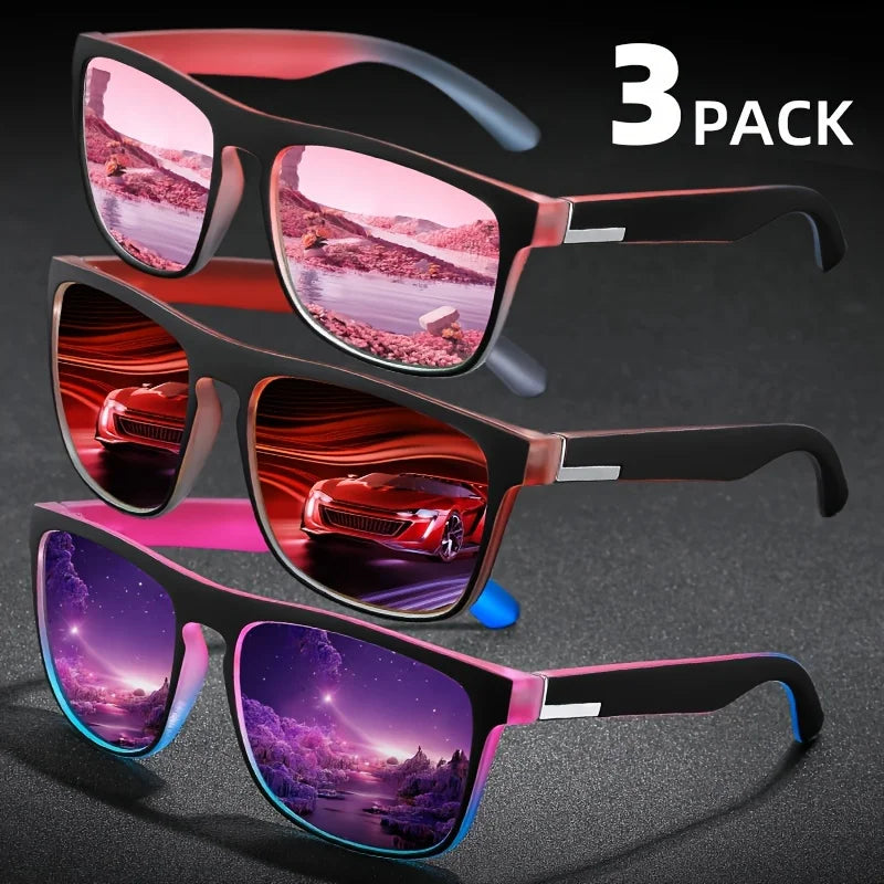 3Pcs Fantasy Gradient Mutipcolor Square Polarized Sunglasses
