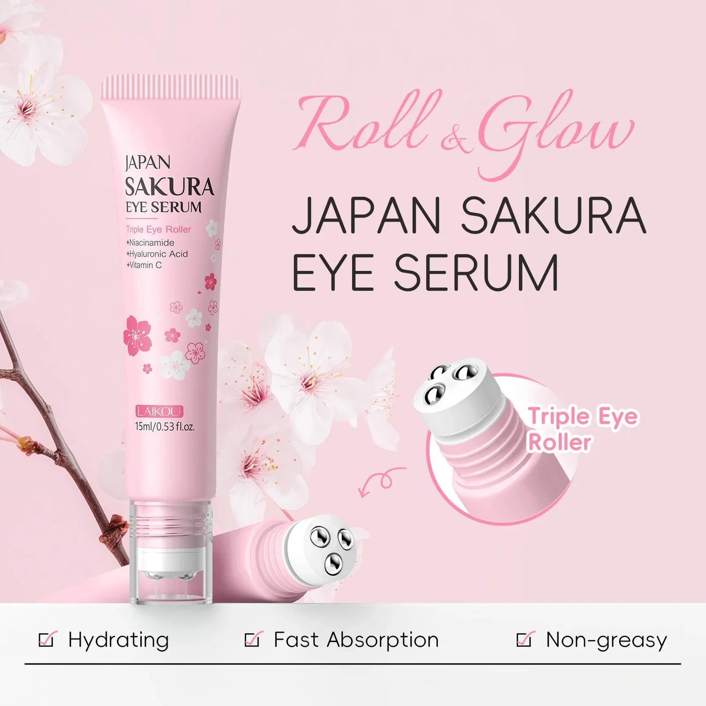 Sakura Eye Serum Roller Massage Anti-Aging,Hydrating & Brightening Eye Dark Circle