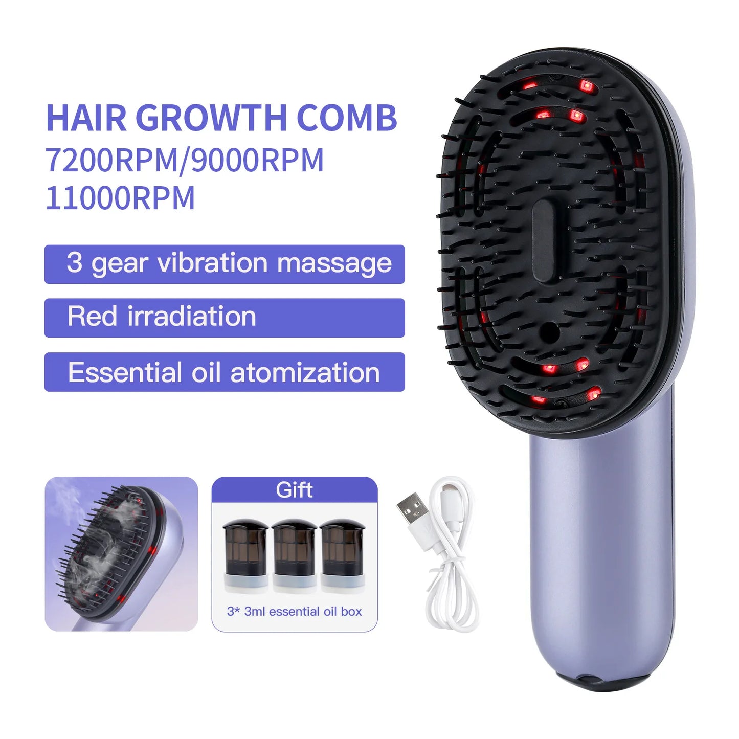 Electric Vibration Massage Comb Hair Follicles Comb Scalp Head Massager