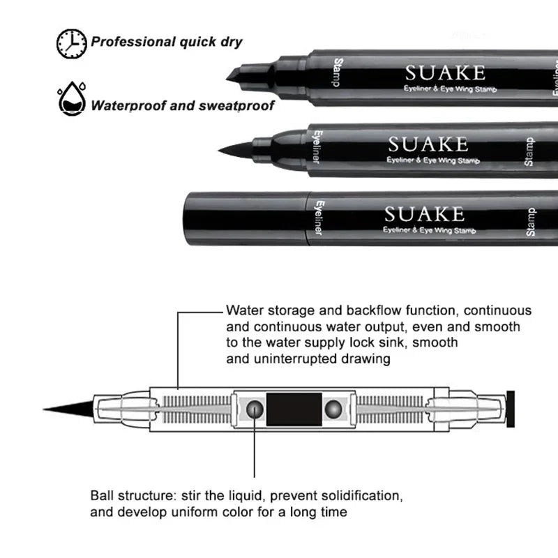 2-in-1 Winged Stamp Eyeliner – Waterproof, Quick-Dry Dual-Ended Black Pen