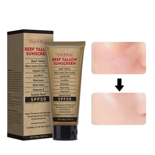 Organic Grass-Fed Beef Tallow Sunscreen SPF50 Long-lasting Sun Protection Face & Body Sunscreen Waterproof and Sweat-proof