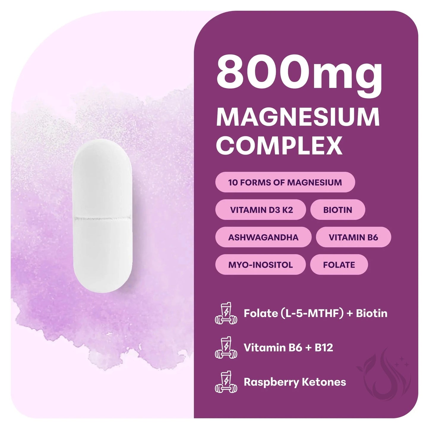 Magnesium Complex for Women, 240 Vegetarian Capsules | 20-in-1 Formula - Magnesium Blend with Vitamin D3, K2