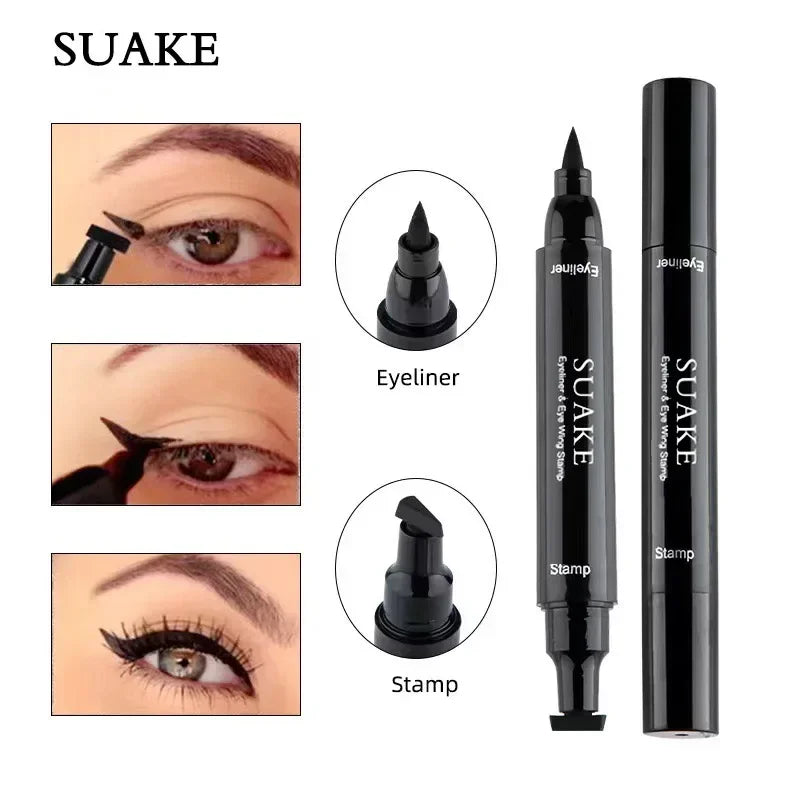 2-in-1 Winged Stamp Eyeliner – Waterproof, Quick-Dry Dual-Ended Black Pen