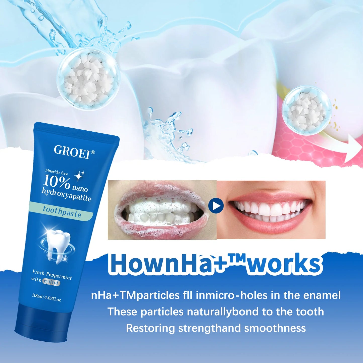 Hydroxyapatite Toothpaste Refresh Prevent Dental Cavities Stain Removal