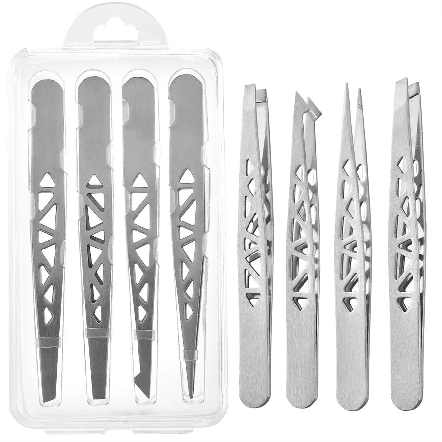 Tweezers Set 3-4pcs Premium Stainless Steel Eyebrow Precision Sharp Tip Tweezers