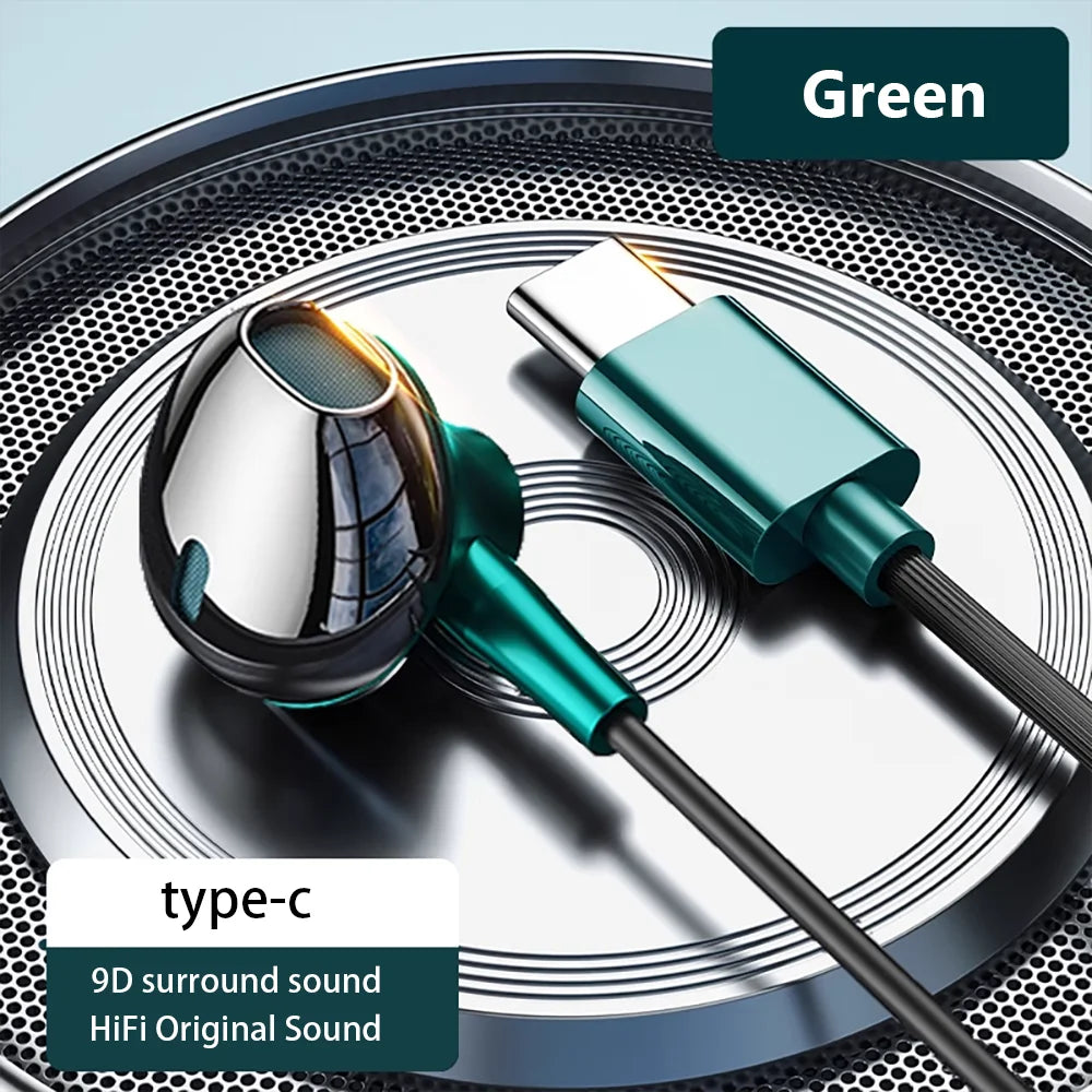 Wired Earphones USB Type C 3.5mm HiFi Headphones Bass Stereo With Volume Control Earbuds For Samsung Galaxy iPhone Huawei Xiaomi