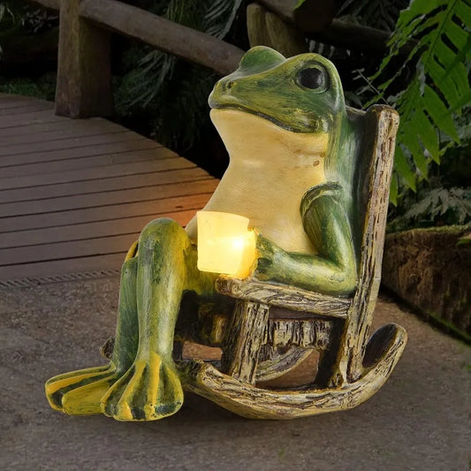 Creative Solar Rocking Chair Frog Statue Garden Decor