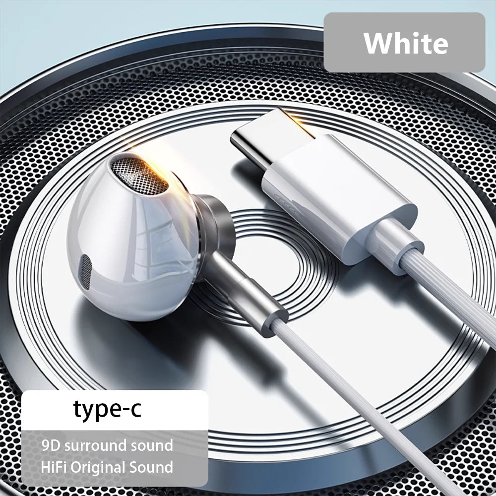 Wired Earphones USB Type C 3.5mm HiFi Headphones Bass Stereo With Volume Control Earbuds For Samsung Galaxy iPhone Huawei Xiaomi