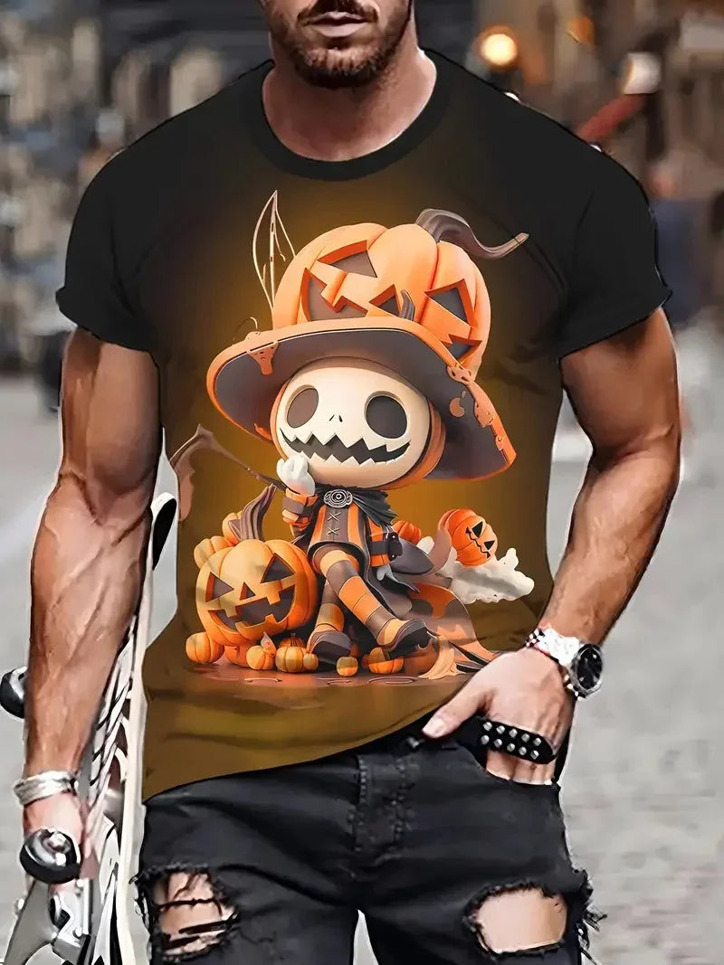 Goth Halloween 3D Printed Men's T Shirt Horror Joker Skull Round Neck Short Sleeved Unisex T-shirt Tops Man Tee