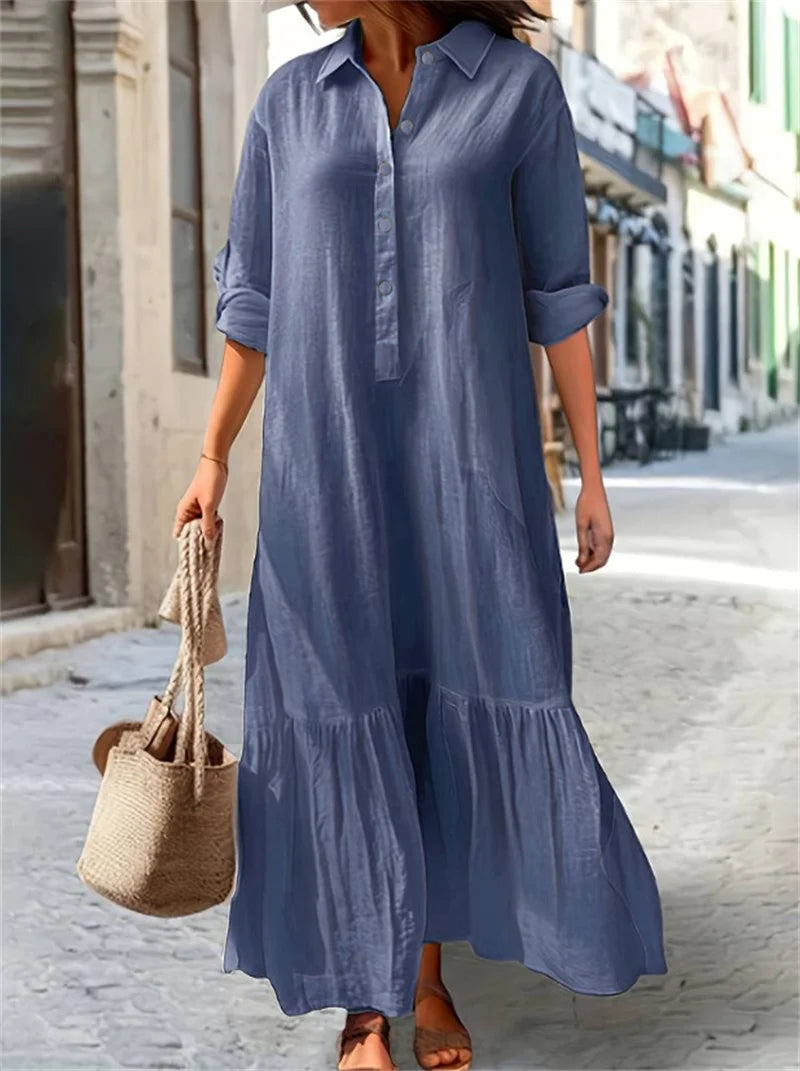 Women Simple Style Solid Color Cotton Linen Dresses