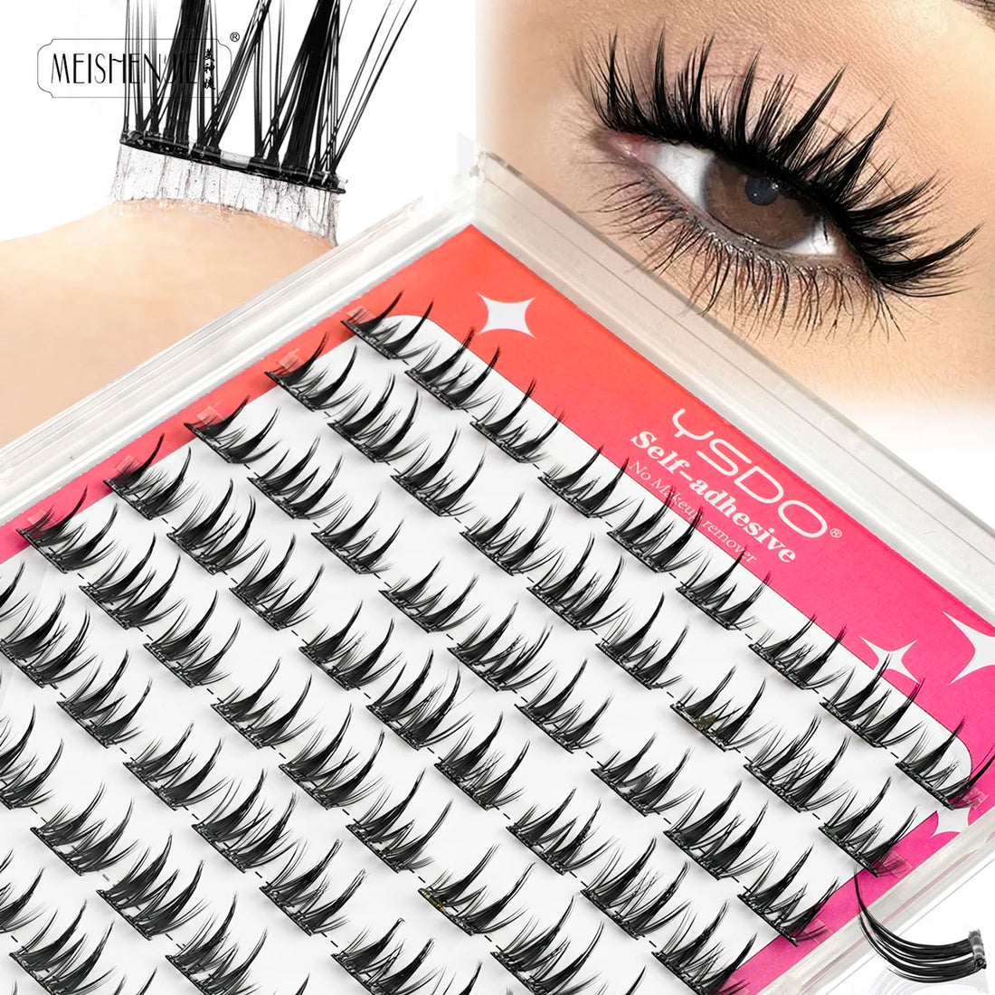 Self-Adhesive Cluster Lashes – 100PCS DIY No-Glue Individual Extensions