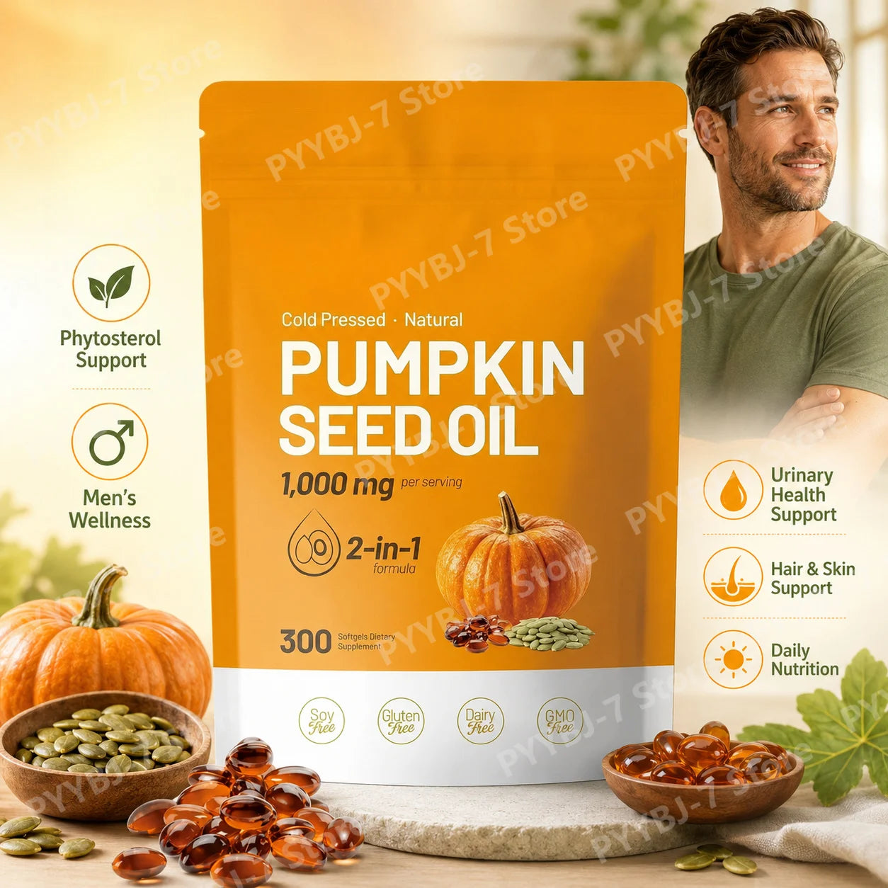Pumpkin Seed Oil Capsules Cold Pressed Pure Virgin Oil Essential Fatty Acids Phytosterols 300 Softgels Supports Hair