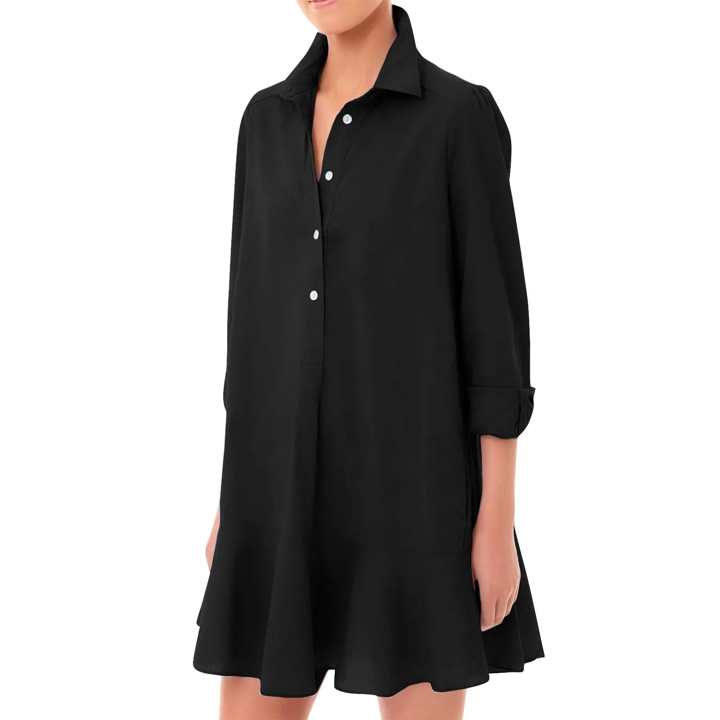 Women Loose Dresses Fashion Casual Half Open Shirt