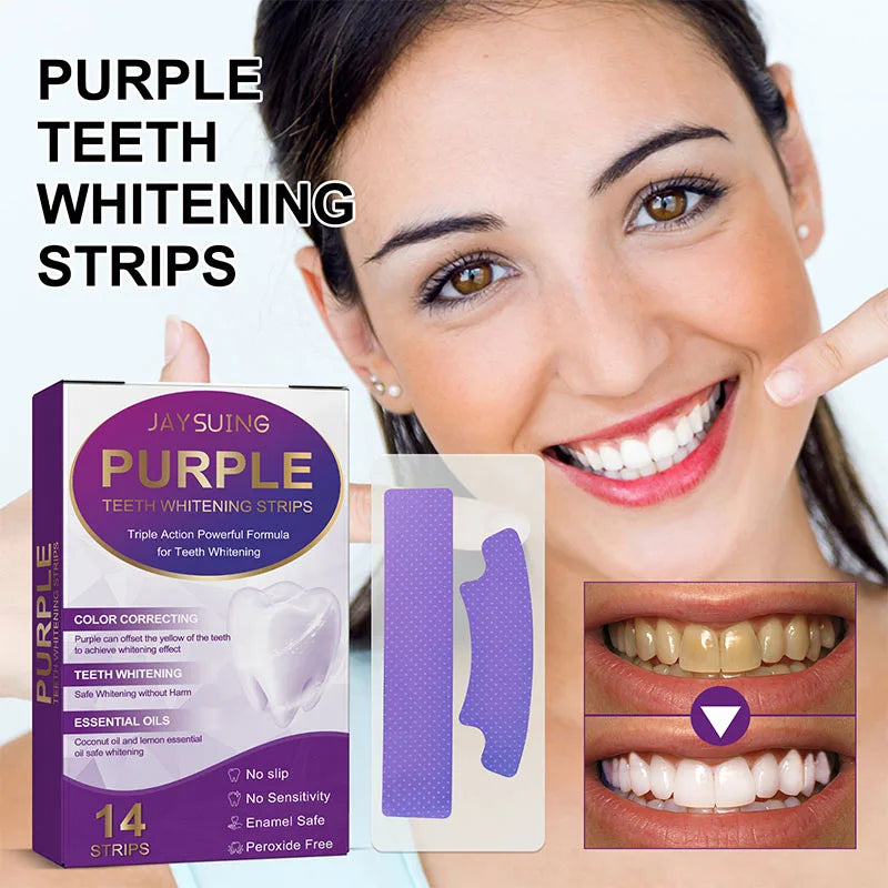 14pcs/box Teeth Bleaching Strip Purple Dental Cleaning Whitener