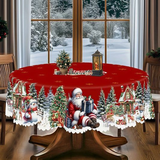 Christmas Themed Circular Rectangular Tablecloth Polyester Fiber Santa Claus Table Decoration