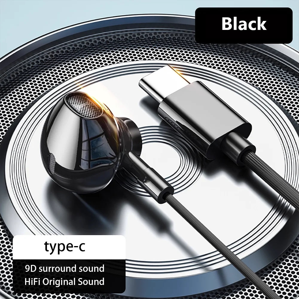 Wired Earphones USB Type C 3.5mm HiFi Headphones Bass Stereo With Volume Control Earbuds For Samsung Galaxy iPhone Huawei Xiaomi