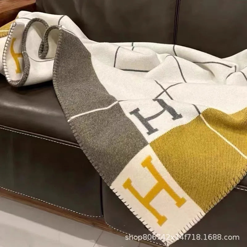 Letter Luxury Heavy Wool Cashmere Blanket Soft Warm