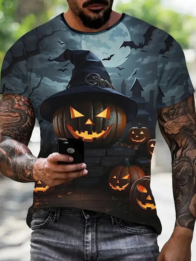 Goth Halloween 3D Printed Men's T Shirt Horror Joker Skull Round Neck Short Sleeved Unisex T-shirt Tops Man Tee