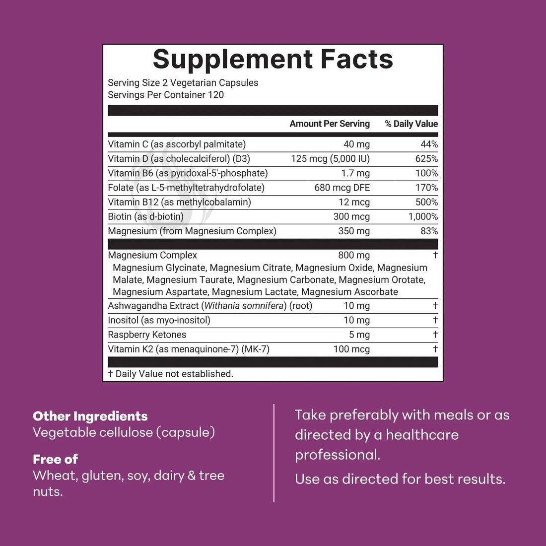 Magnesium Complex for Women, 240 Vegetarian Capsules | 20-in-1 Formula - Magnesium Blend with Vitamin D3, K2