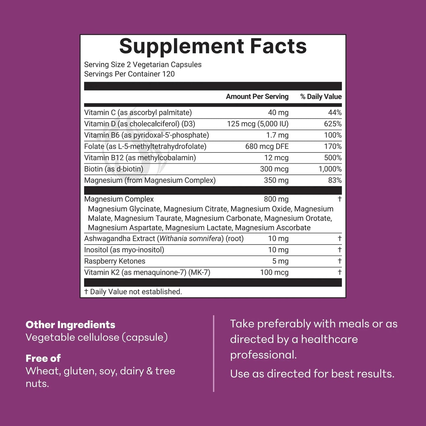Magnesium Complex for Women, 240 Vegetarian Capsules | 20-in-1 Formula - Magnesium Blend with Vitamin D3, K2