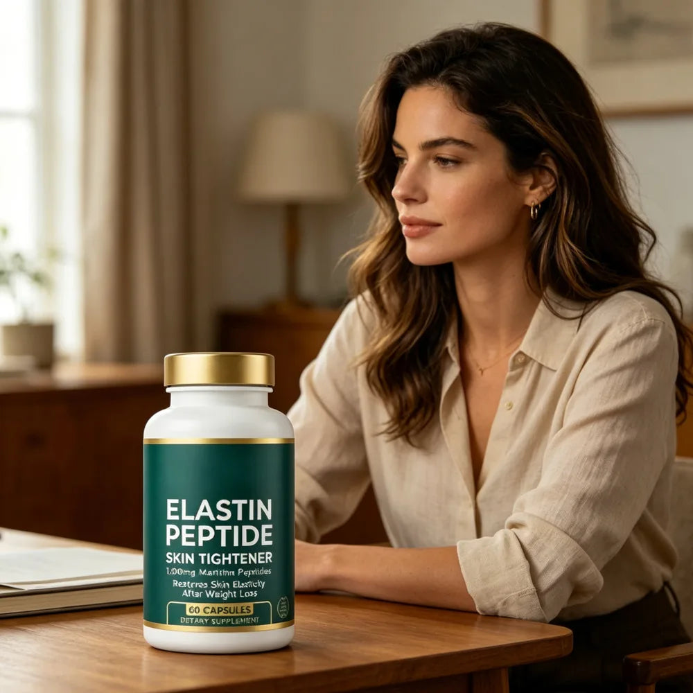 Elastin Peptide Skin Tightener, 1000mg Marine Elastin for Skin Elasticity & Firming After Weight Loss, 60 Capsules