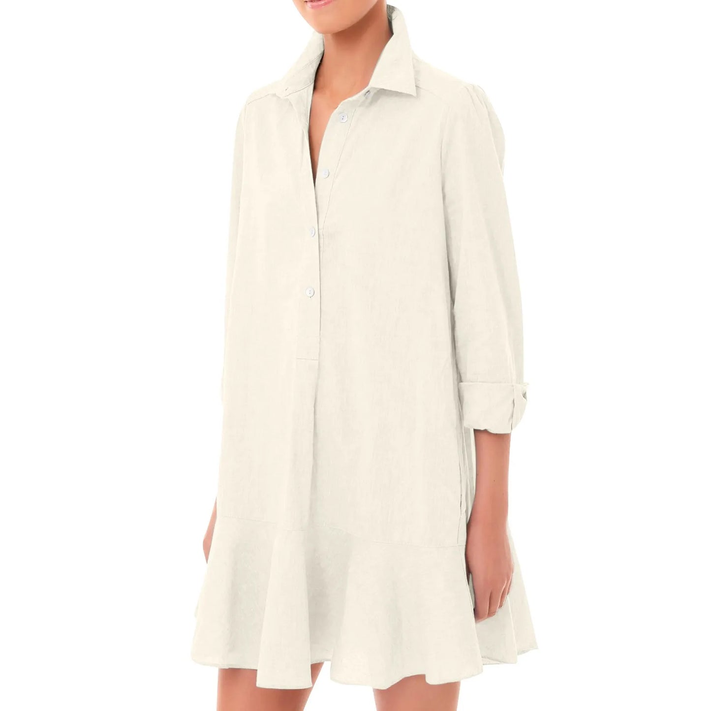 Women Loose Dresses Fashion Casual Half Open Shirt