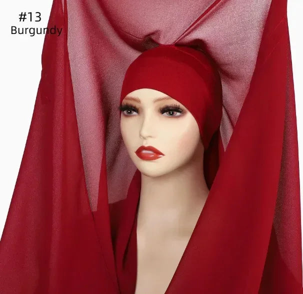 Chiffon Instant Hijab With Bulit-in Magnets Muslim Woman