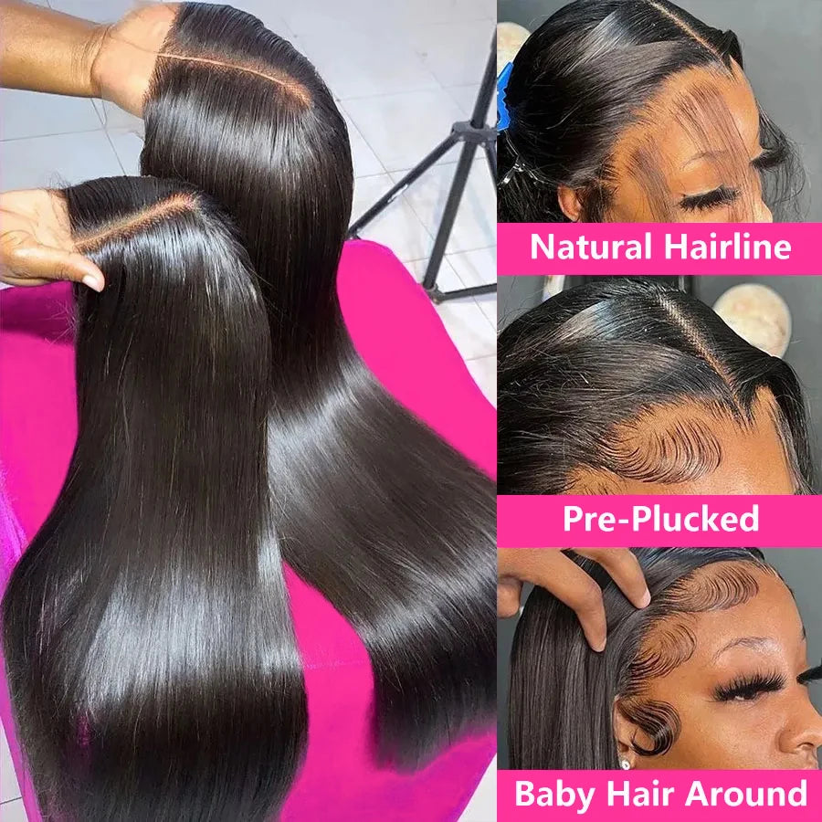 250 density Lace Front Human Hair Wigs Brazilian Hd Transparent Straight 30 40 Inch 13x6 Lace Front wig 360 Wigs For Women 4x4