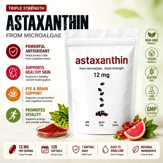 Astaxanthin 12mg Softgels -Most Powerful Antioxidant Daily Antioxidant Support