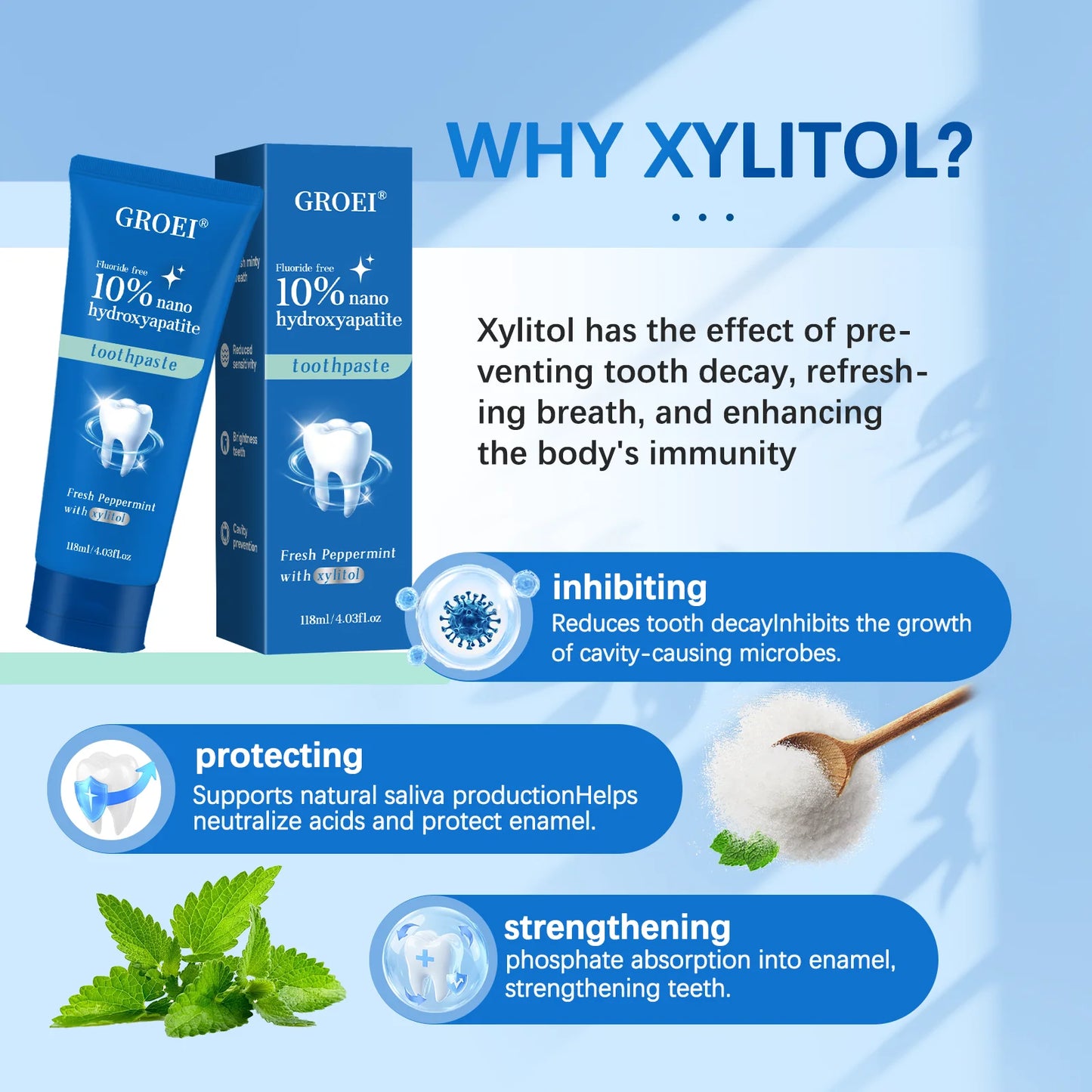 Hydroxyapatite Toothpaste Refresh Prevent Dental Cavities Stain Removal