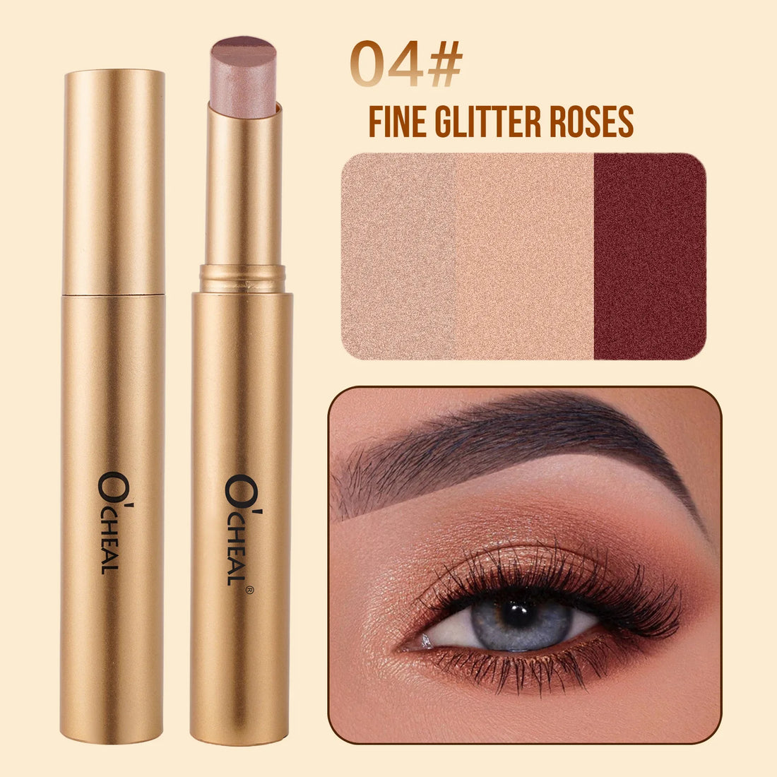 3 Color Matte Pearlescent Eye Shadow Stick Waterproof Durable Gloss Smoked Eye Shadow Stick