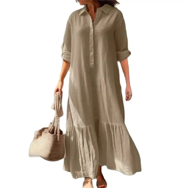 Women Simple Style Solid Color Cotton Linen Dresses