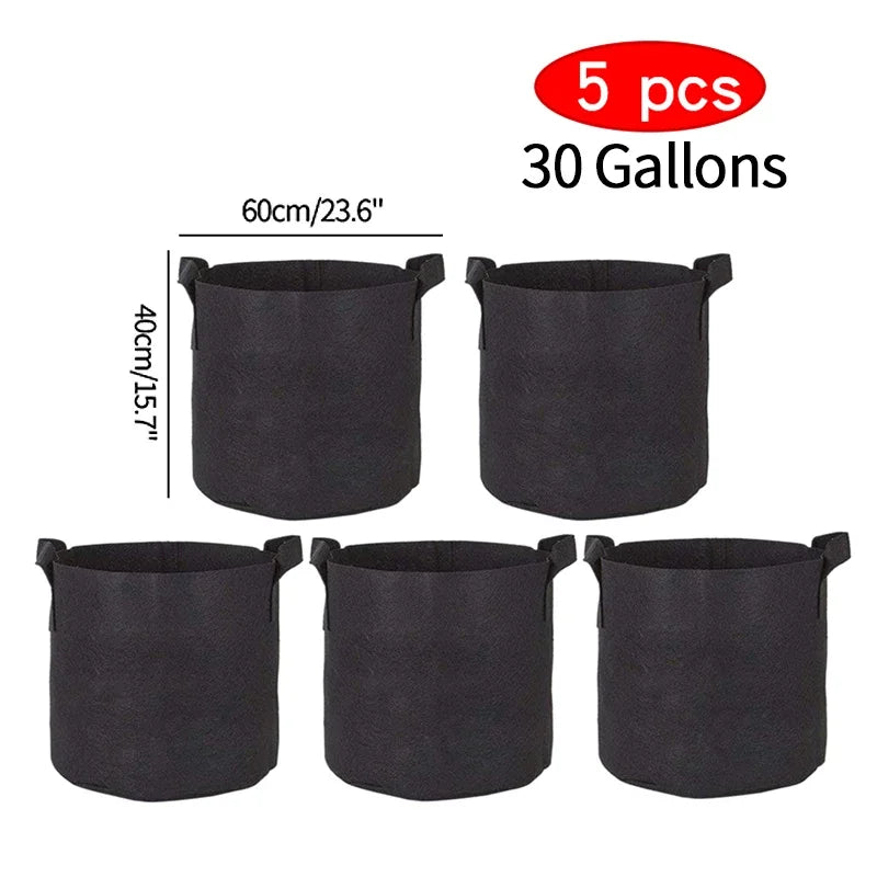 5-Pack 5 Gallon Grow Bags – Heavy Duty Fabric Pots with Handles for Vegetables, Flowers & Fruit Gardening