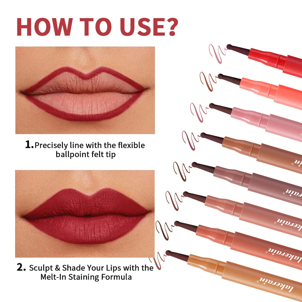 8 Colors  Waterproof Long-Lasting Lip Liner – Smudge-Proof Anti-Feathering Formula