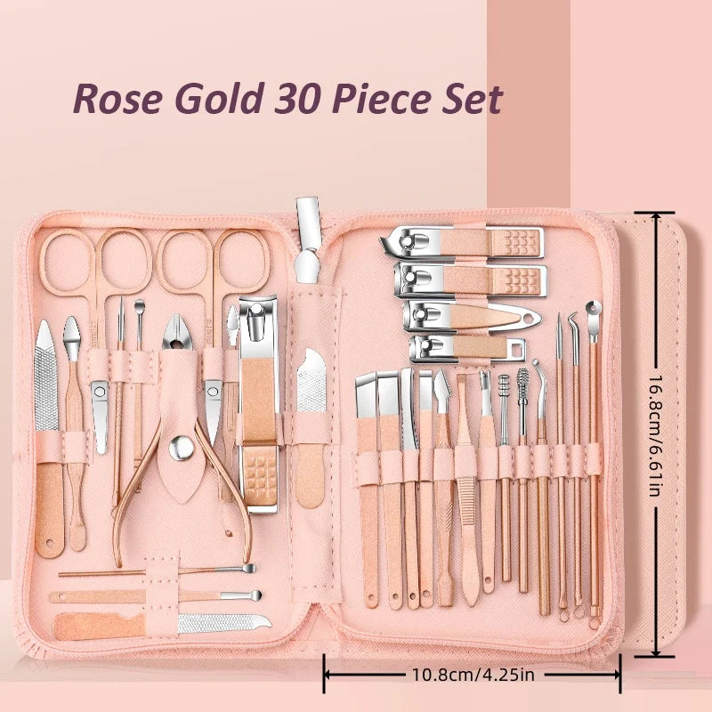 30pcs Manicure Set Portable Stainless Steel Nail Cutter T