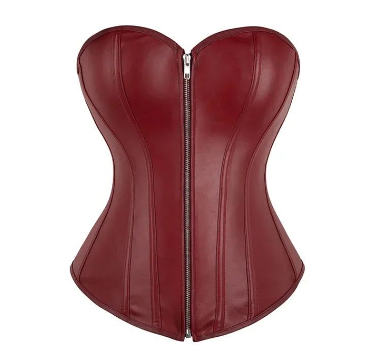 Faux Leather Steampunk Corset Women Vintage Overbust Bustier Tops Lace-up Boned Shapewear