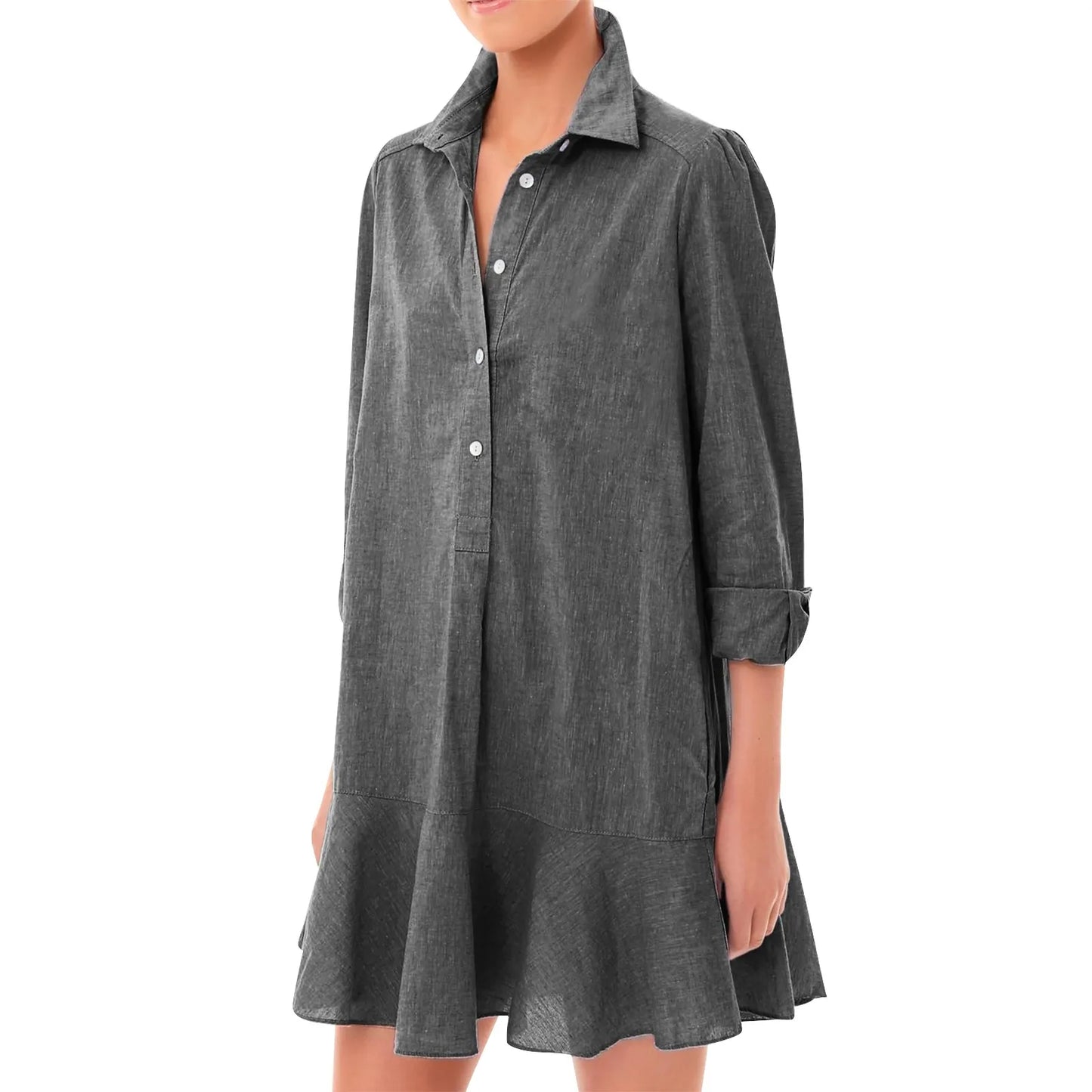 Women Loose Dresses Fashion Casual Half Open Shirt