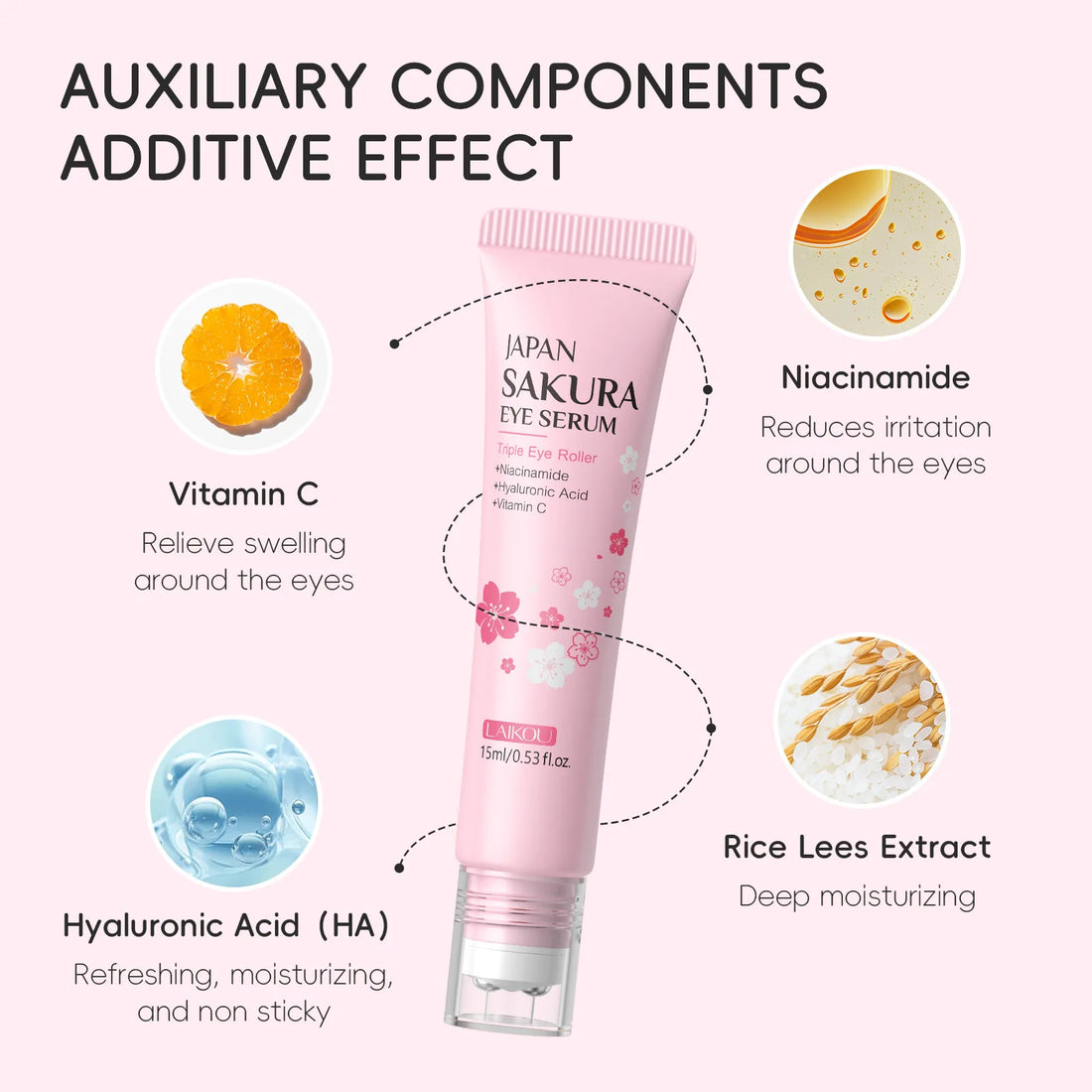 Sakura Eye Serum Roller Massage Anti-Aging,Hydrating & Brightening Eye Dark Circle