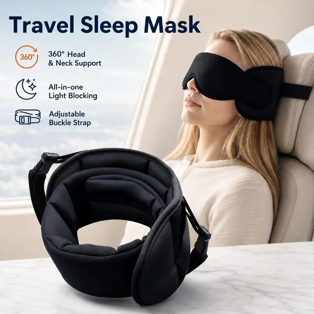 3D Contoured Travel Pillow 100% Blackout Zero Eye Pressure Sleeping Mask  Airplane