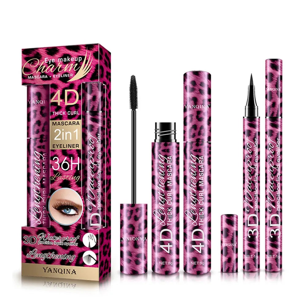 36-Hour Lasting Curling Eyeliner +4D Fiber Mascara Elongate Eyelashes
