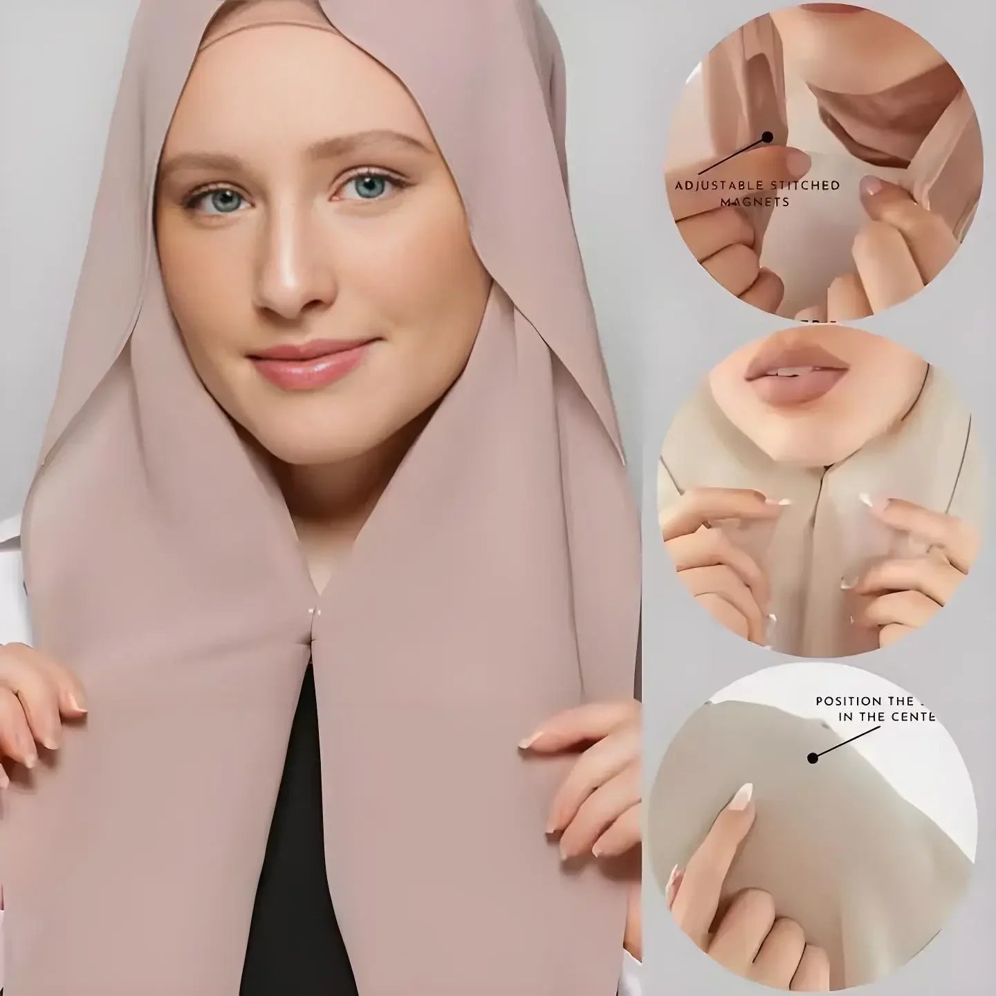 Chiffon Instant Hijab With Bulit-in Magnets Muslim Woman