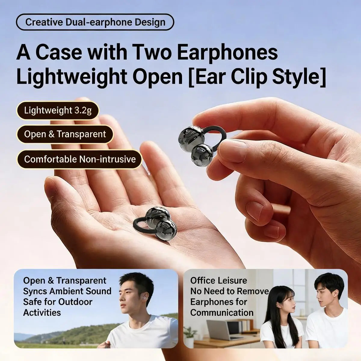 3-in-1 Wireless Earbuds with Power Bank Charging Case – Clip-On & Sleep Bluetooth Headphones with 4 Earbuds, Noise Cancellation, IPX5 Water Resistant for Sports & Sleep