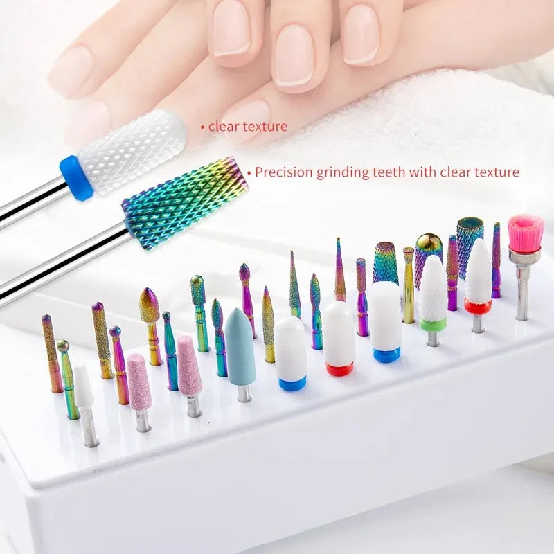 30Pcs Nail Drill Bits Ceramic Diamond Cuticle Efile Carbide Remover